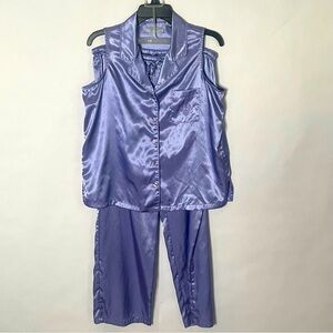 Valerie Stevens lavender satin feel pajama set womens Size Petite L quiet luxury
